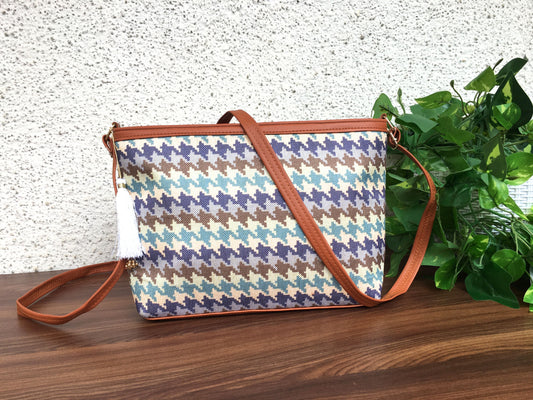 Minsk - 3 zip- Big size - Sling Bag - Checks Blue Brown