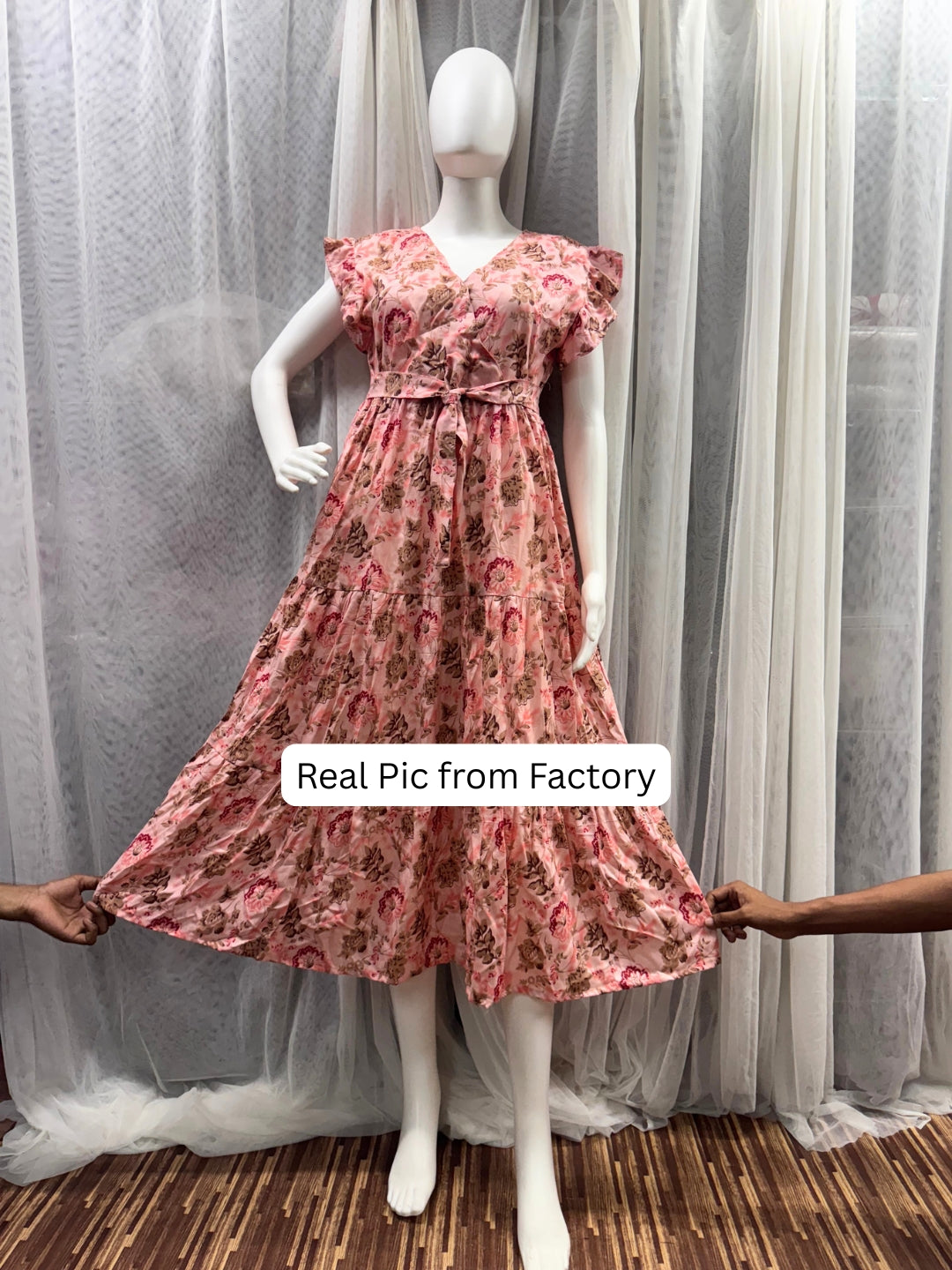 Pink Grey Flower - Sleevless Midi Dress - Soft Rayon