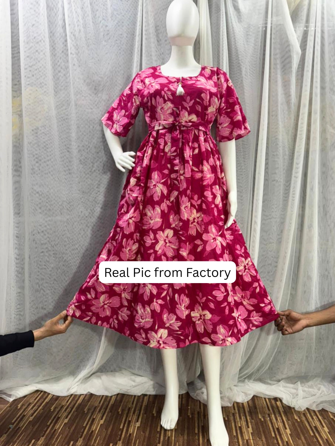 Jasmine Pink - Short Sleeves Midi Dress - Pure Cotton