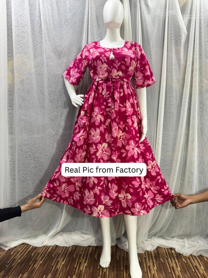 Jasmine Pink - Short Sleeves Midi Dress - Pure Cotton