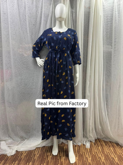 Blue Butterfly - Maternity Dress with Feeding Zips - Soft Rayon