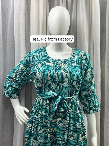 Tropical Sea Green - Maternity Dress with Feeding Zips - Soft Rayon