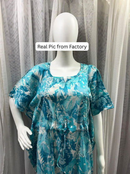 Kaftan - Tropical Sea Blue - Maternity  Feeding Zips - Free Size - Soft Rayon