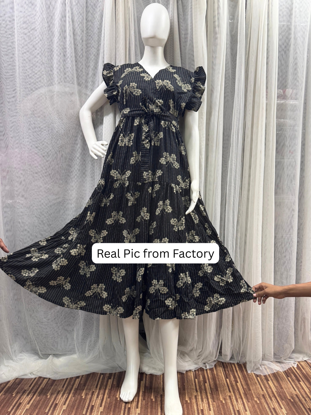Black Butterfly - Sleevless Midi Dress - Soft Rayon