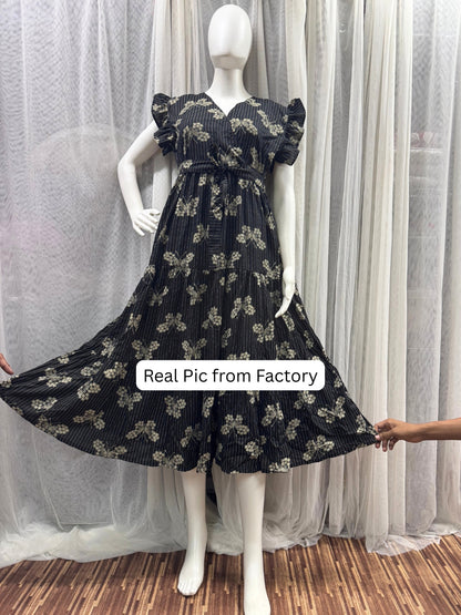 Black Butterfly - Sleevless Midi Dress - Soft Rayon