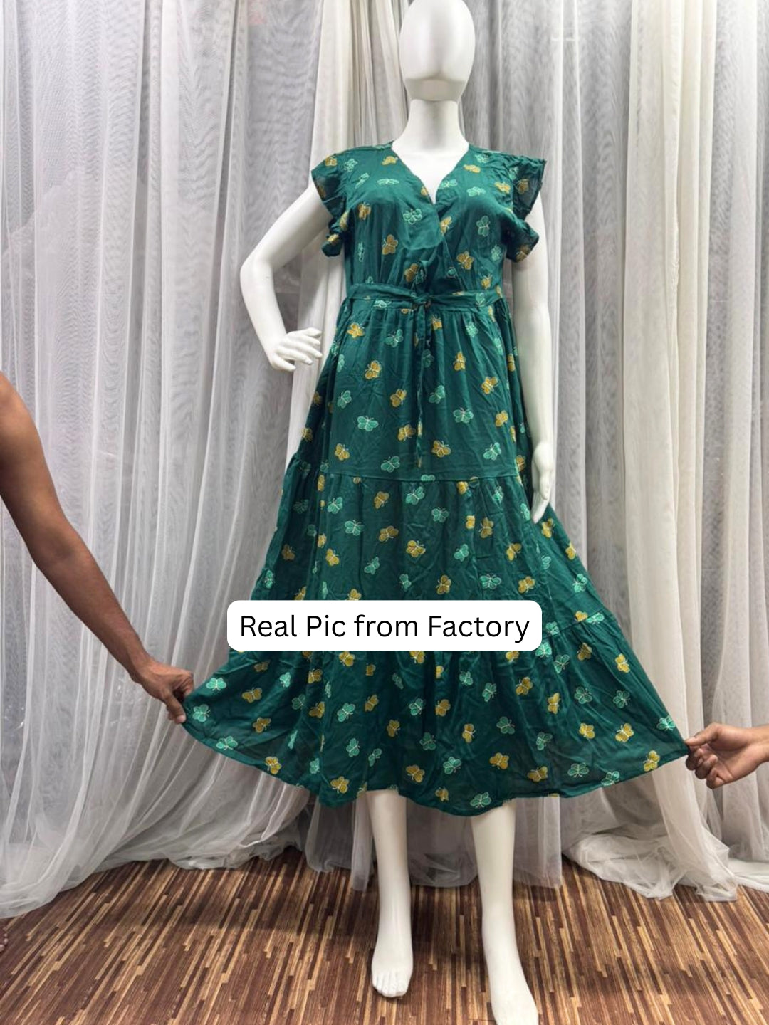 Green Butterfly - Sleevless Midi Dress - Soft Rayon