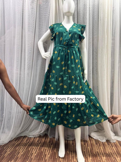 Green Butterfly - Sleevless Midi Dress - Soft Rayon