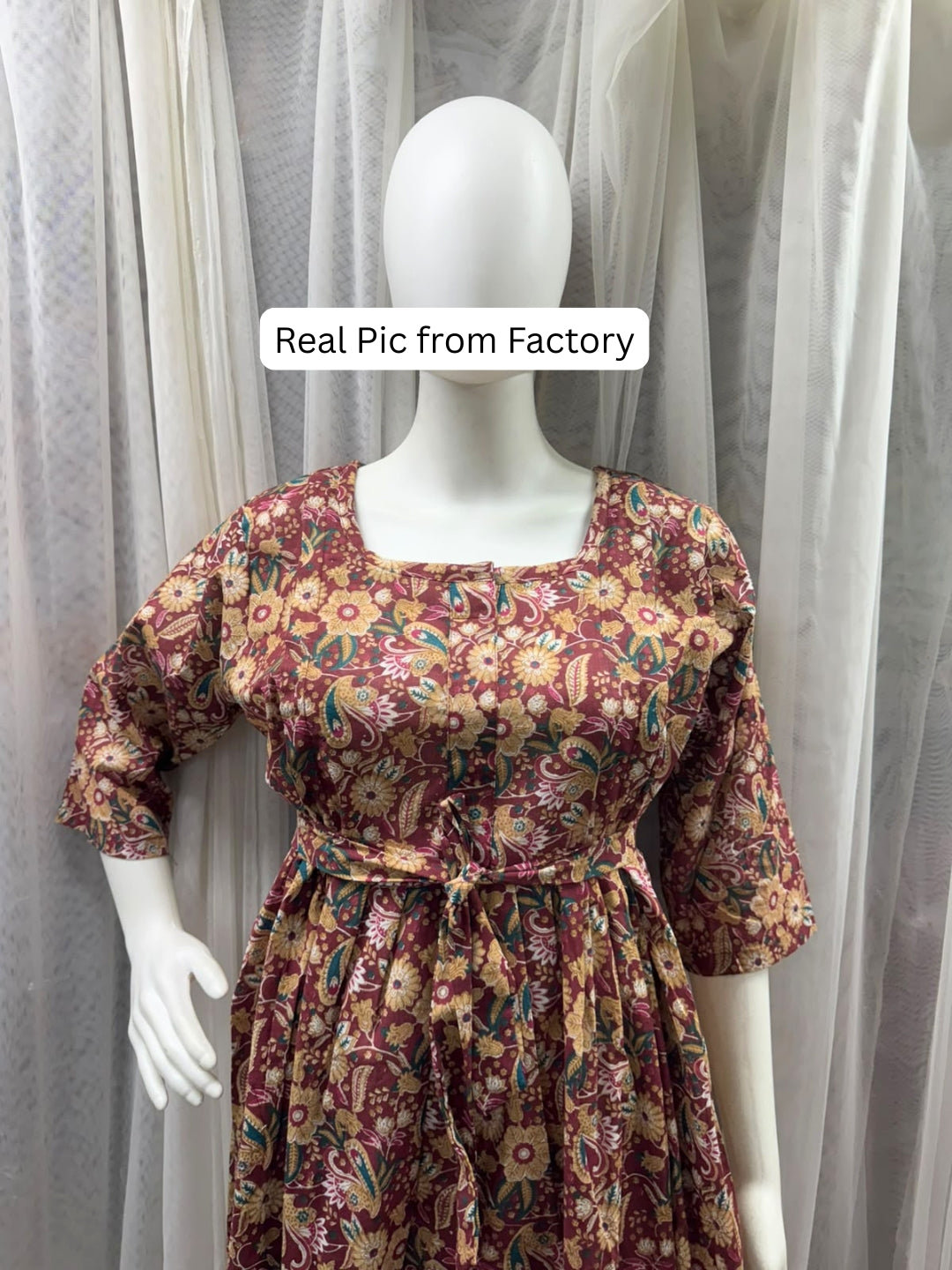 Gulmohar - Maroon - Maternity Dress with Feeding Zips - Pure Cotton