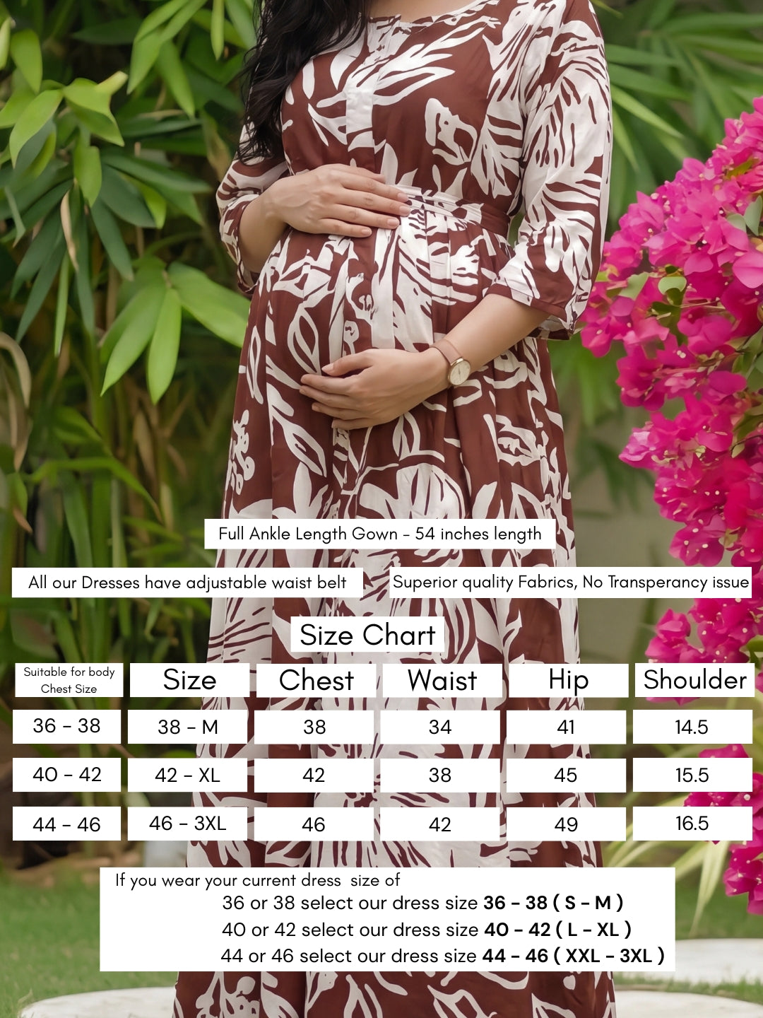 Hibiscus - Brown - Maternity Dress with Feeding Zips - Soft Rayon