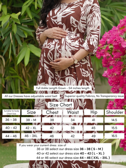 Hibiscus - Brown - Maternity Dress with Feeding Zips - Soft Rayon