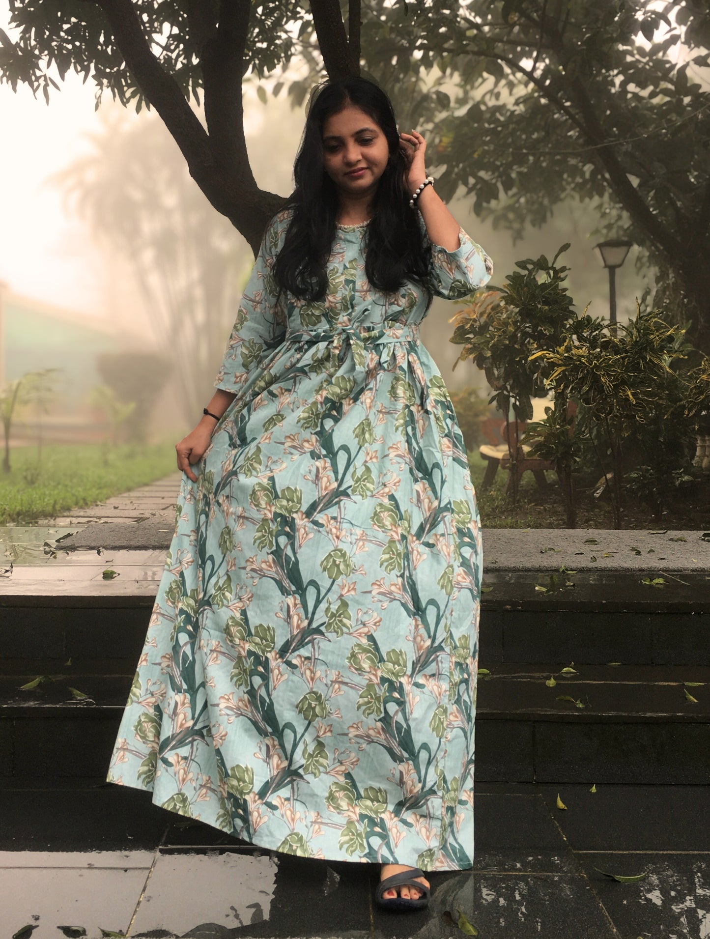 Hibiscus - Sea Green - Maternity Kurti with Feeding Zips - Cotton Flex - Thicker Fabric