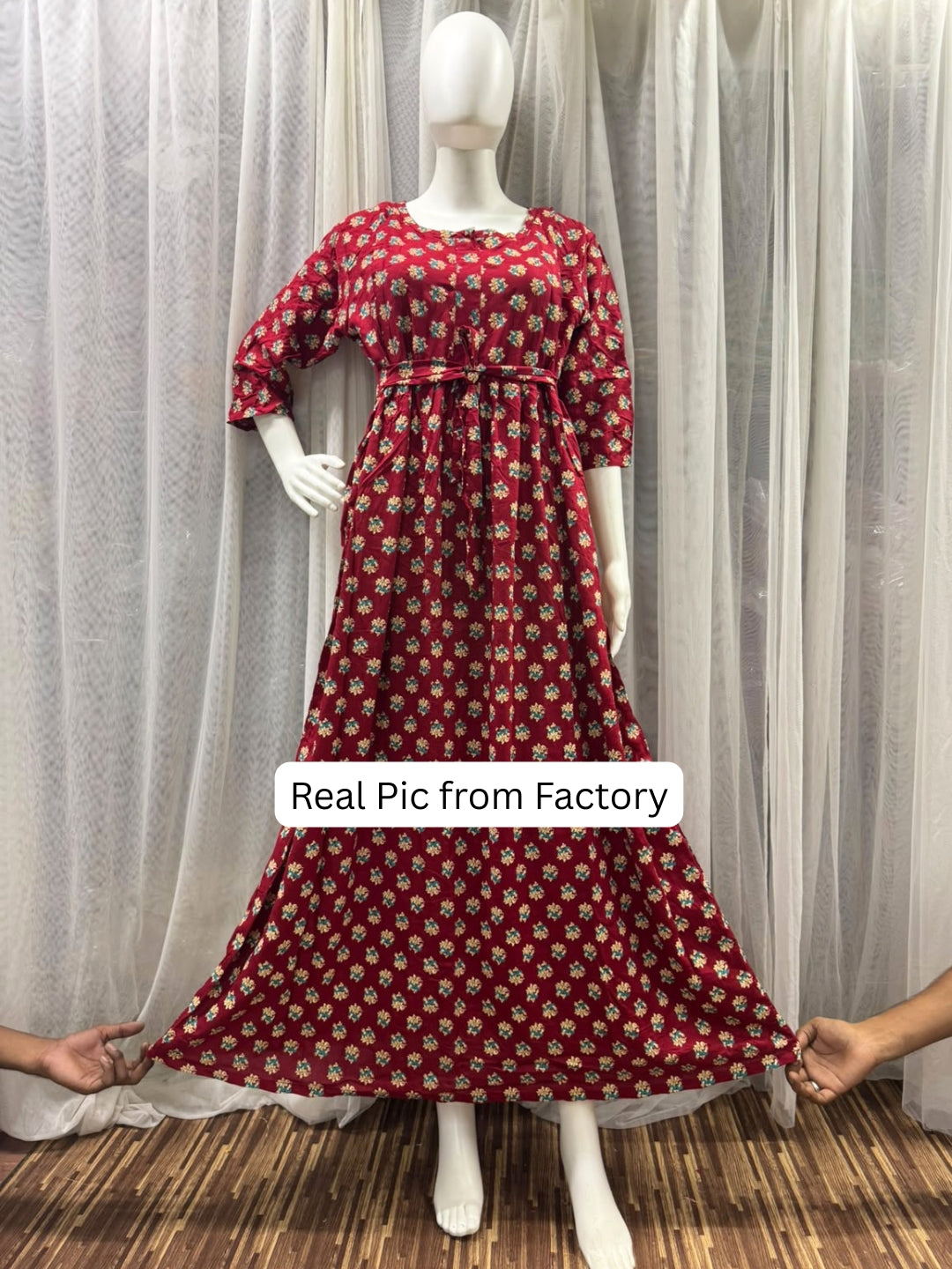 Curly Rose - Red - Maternity Dress with Feeding Zips - Soft Rayon