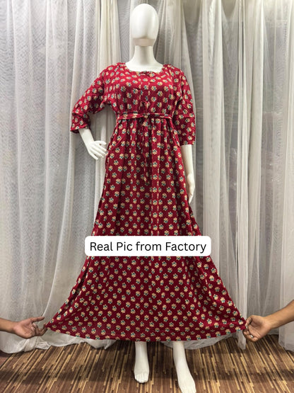 Curly Rose - Red - Maternity Dress with Feeding Zips - Soft Rayon