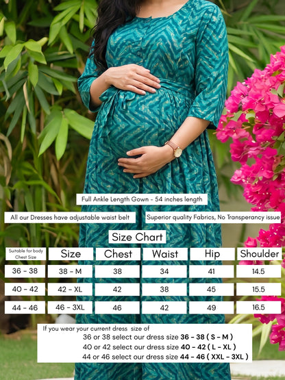 Peacock Bandhani Zigzag - Maternity Kurti with Feeding Zips - Soft Rayon