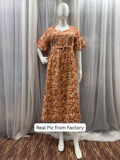 Tropical Orange White - Knee Length Maternity Dress with Feeding Zips - Soft Rayon