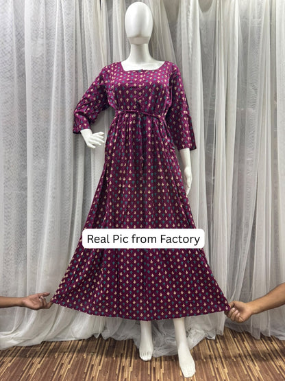 Kairavi - Purple - Maternity Dress with Feeding Zips - Soft Rayon