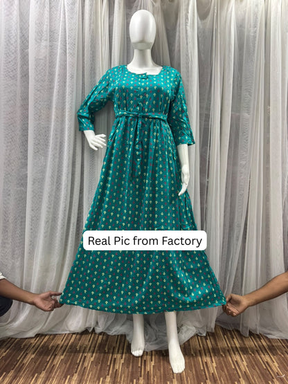 Kairavi - Sea Green - Maternity Dress with Feeding Zips - Soft Rayon