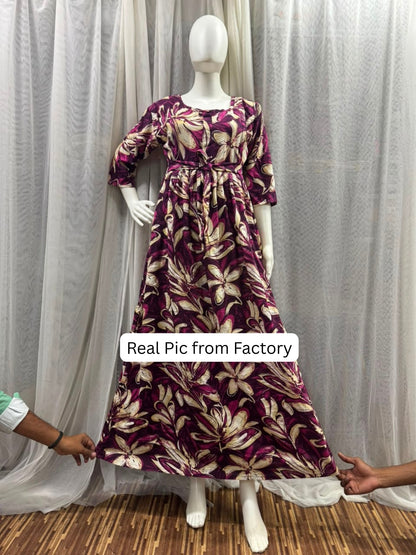 Jasmine Purple - Maternity Dress with Feeding Zips - Soft Rayon