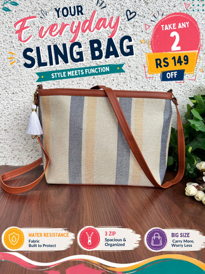 Minsk - 3 zip- Big size - Sling Bag - Stripes Yellow