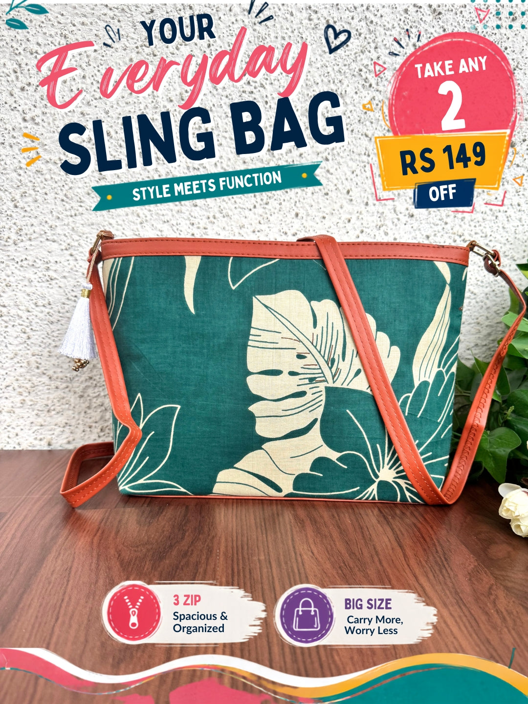Minsk - 3 zip- Big size - Sling Bag - Lily Sea Green