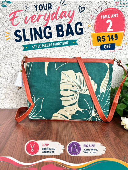Minsk - 3 zip- Big size - Sling Bag - Lily Sea Green