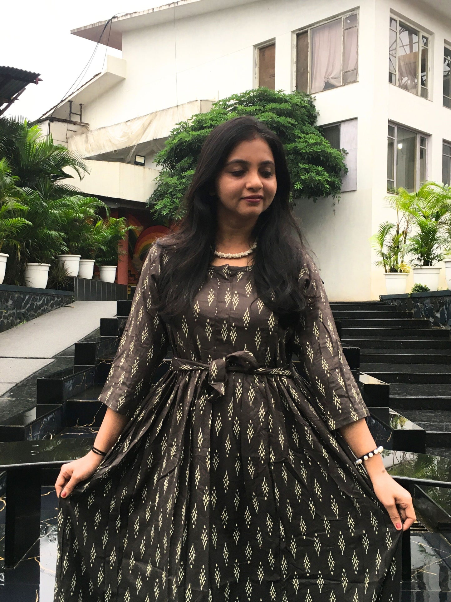 Pine Tree - Dark Grey - Maternity Kurti with Feeding Zips - Soft Rayon