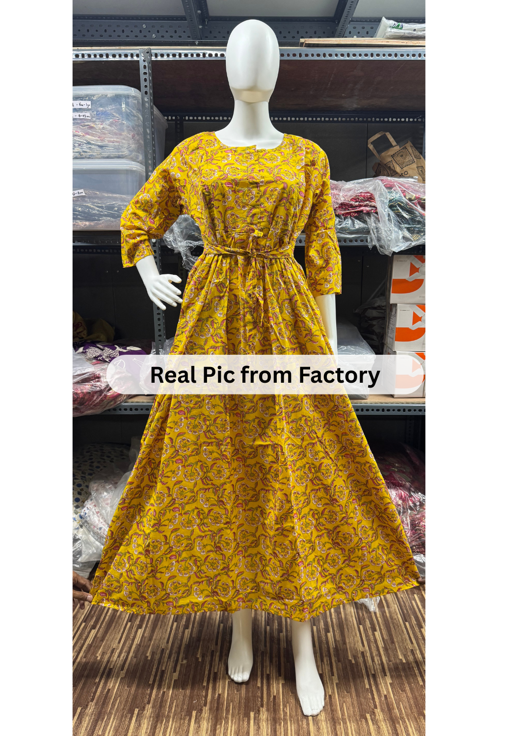 Yellow Flower - Maternity Kurti with Feeding Zips - Cambric Cotton