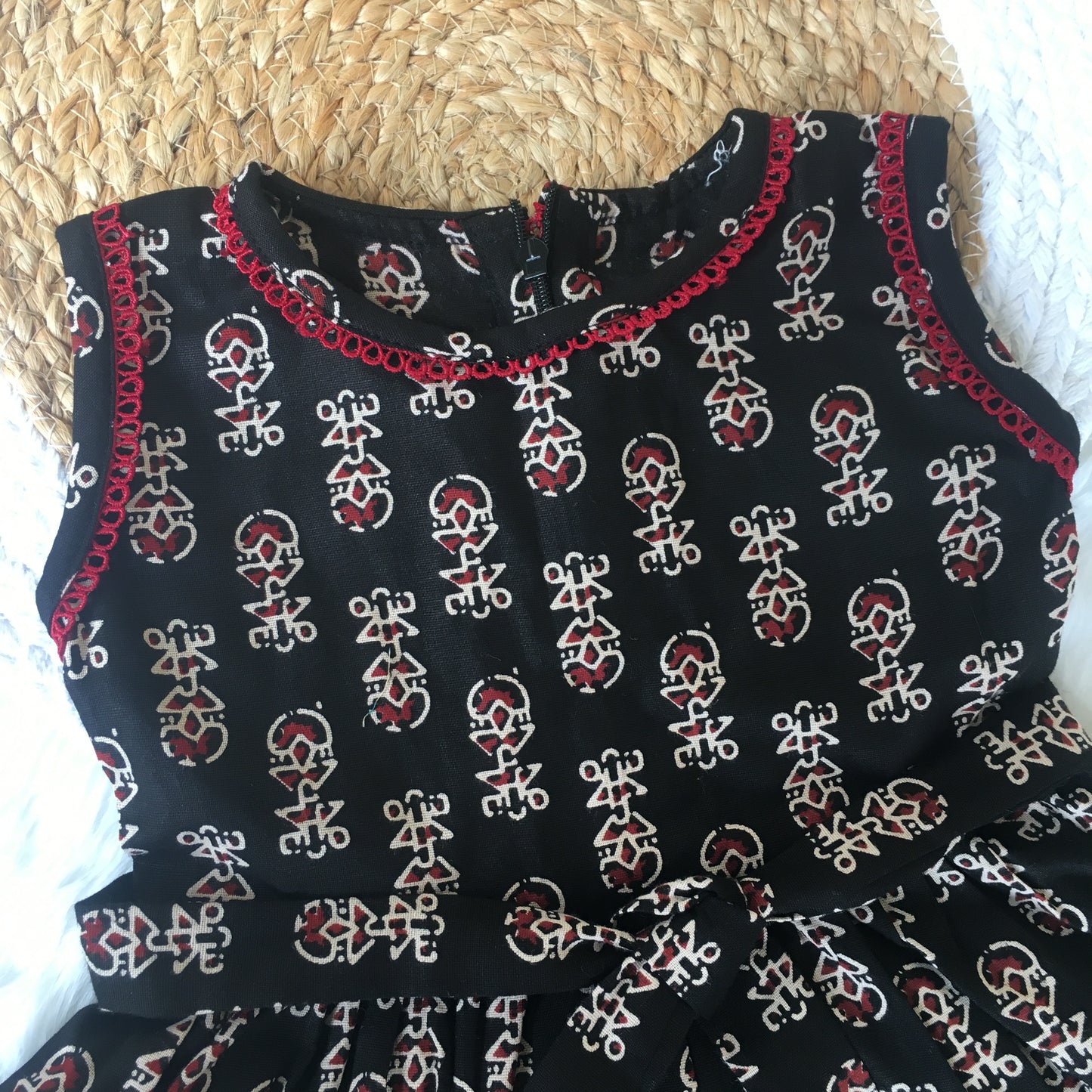 Baby Frock - Black Cream Ajrakh