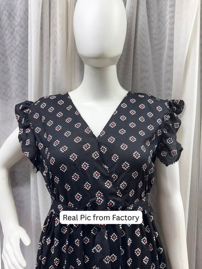 Black Red - Sleevless Midi Dress - Soft Rayon