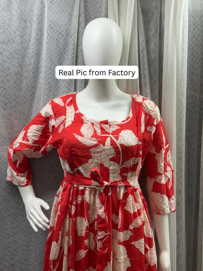 Hibiscus Orange - Maternity Dress with Feeding Zips - Soft Rayon