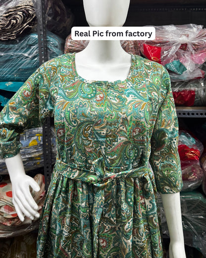 Keri - Sea Green - Maternity Kurti with Feeding Zips - Cotton Flex - Thicker Fabric