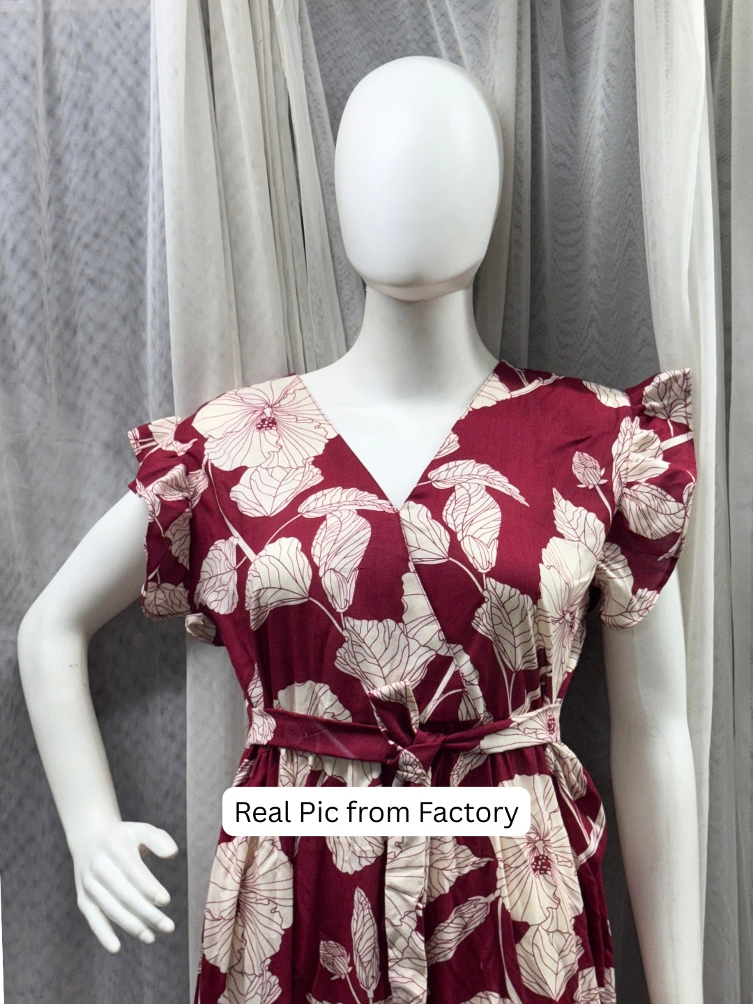 Hibiscus Maroon - Sleevless Midi Dress - Soft Rayon