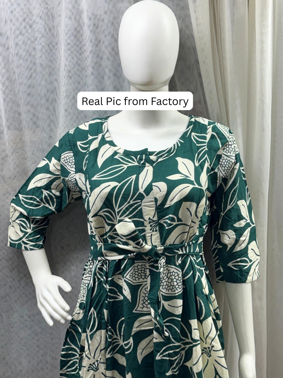 Lily Flower Sea Green - Maternity Kurti with Feeding Zips - Soft Rayon