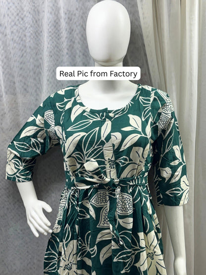 Lily Flower Sea Green - Maternity Kurti with Feeding Zips - Soft Rayon