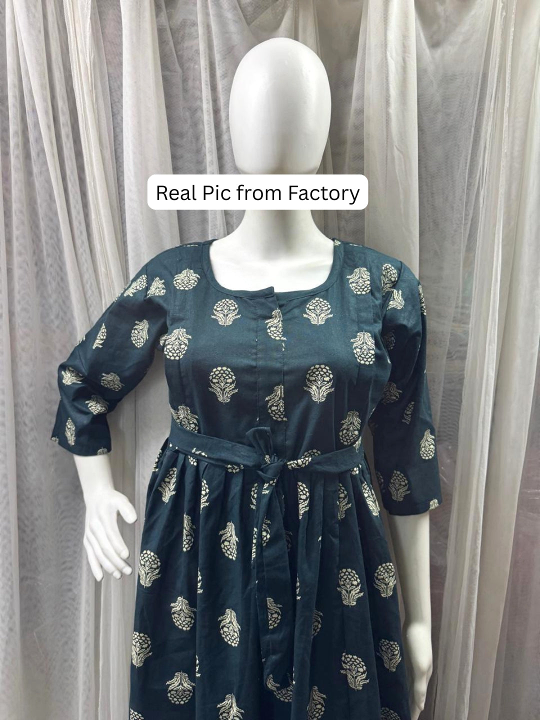 Rustic Flower - Blue - Maternity Dress with Feeding Zips - Pure Cotton