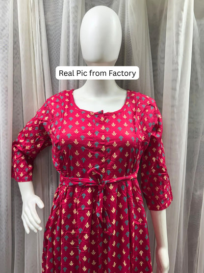 Kairavi - Pink - Maternity Dress with Feeding Zips - Soft Rayon