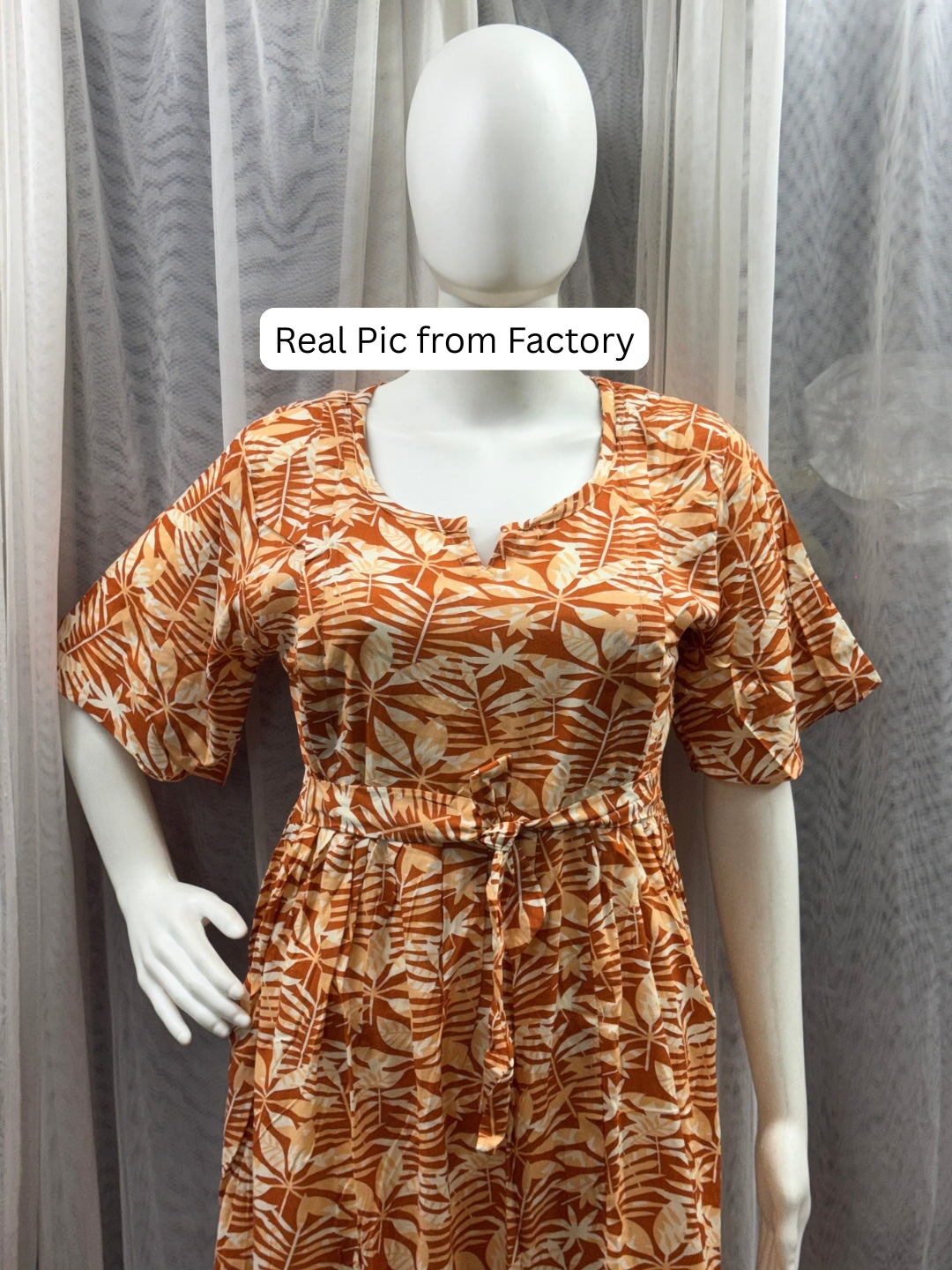 Tropical Orange White - Knee Length Maternity Dress with Feeding Zips - Soft Rayon