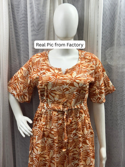 Tropical Orange White - Knee Length Maternity Dress with Feeding Zips - Soft Rayon