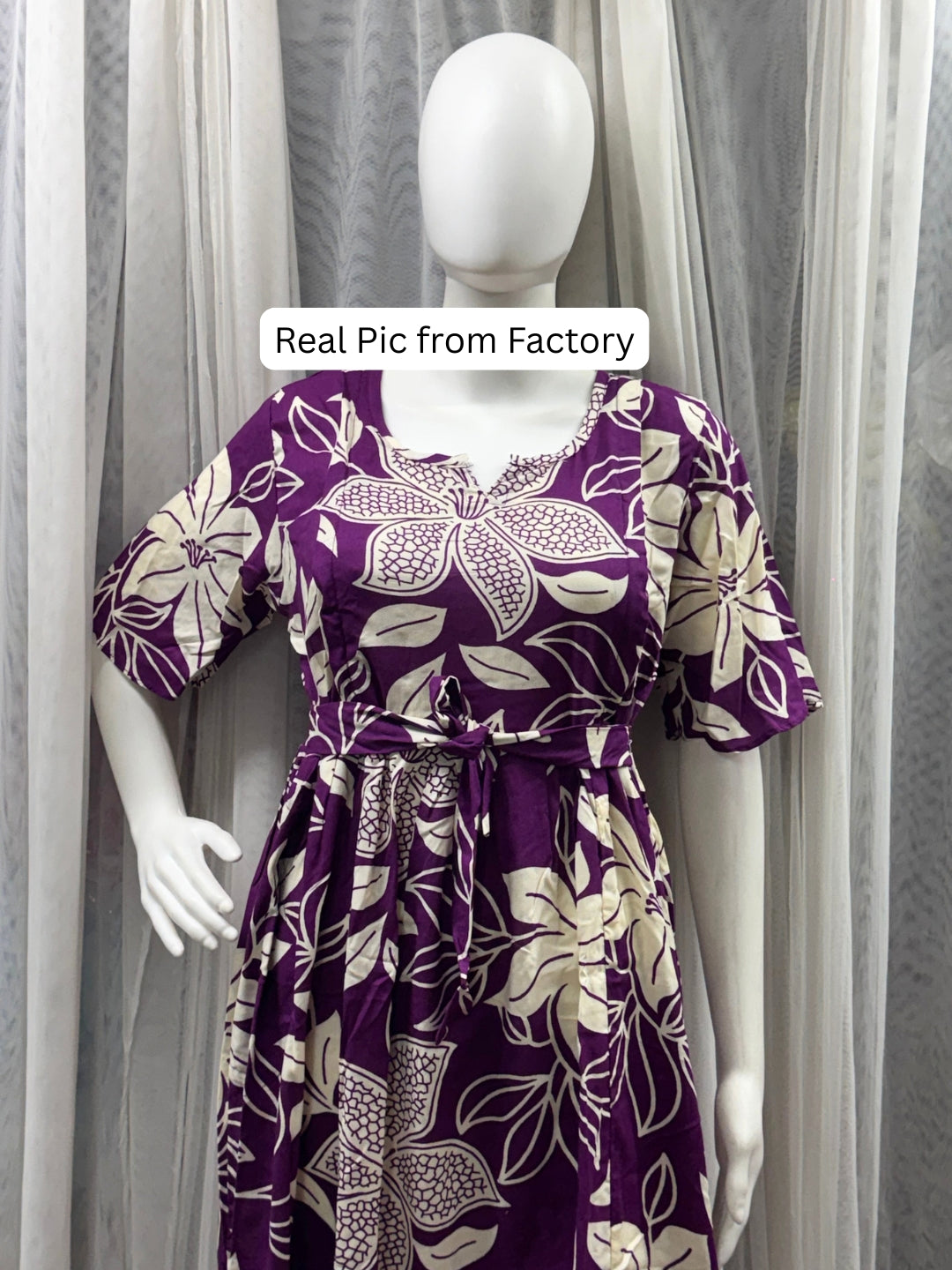 Lily Purple - Knee Length Maternity Dress with Feeding Zips - Soft Rayon