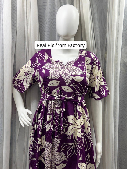 Lily Purple - Knee Length Maternity Dress with Feeding Zips - Soft Rayon