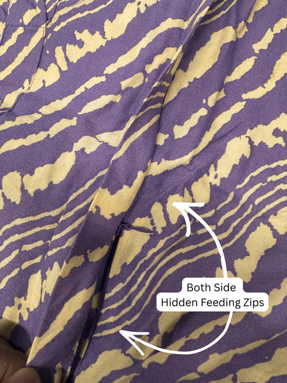 Stripes - Lavander - Maternity Kurti with Feeding Zips - Soft Rayon