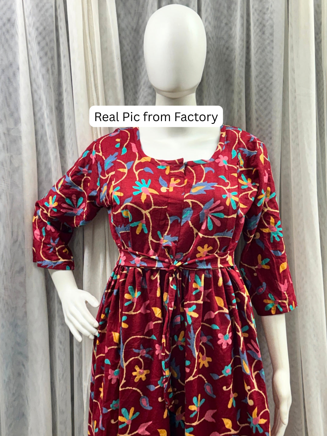 Red Daisy - Maternity Kurti with Feeding Zips - Pure Cotton