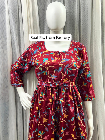 Red Daisy - Maternity Kurti with Feeding Zips - Pure Cotton