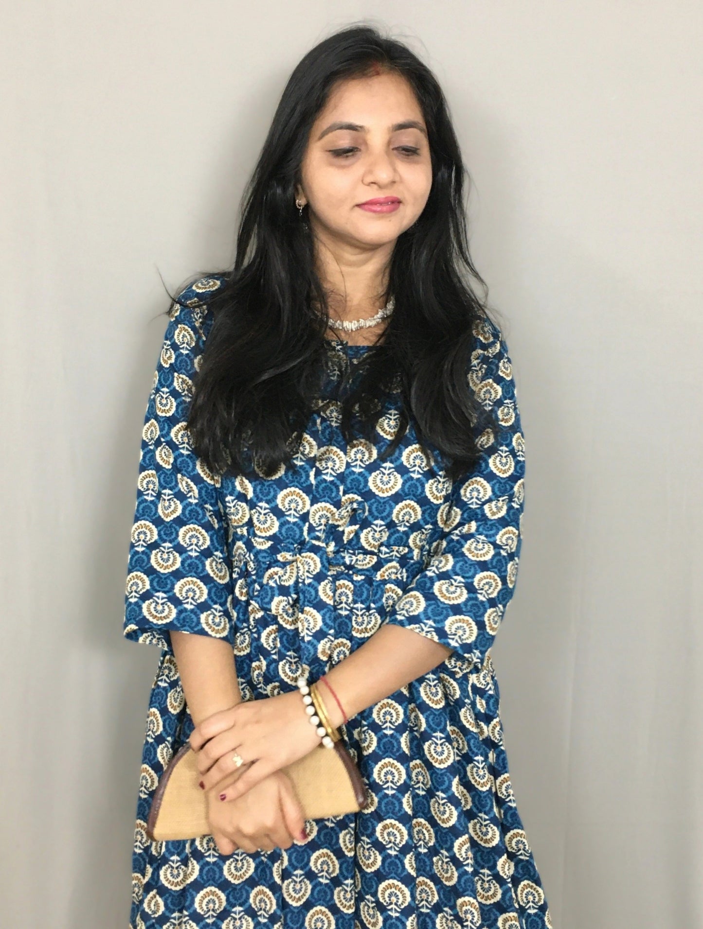 Sunflower  - Blue - Maternity Kurti with Feeding Zips - Cotton Flex - Thicker Fabric (Copy)