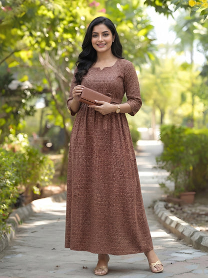 Maroon Wave - Maternity Kurti with Feeding Zips - Cotton Flex - Thicker Fabric