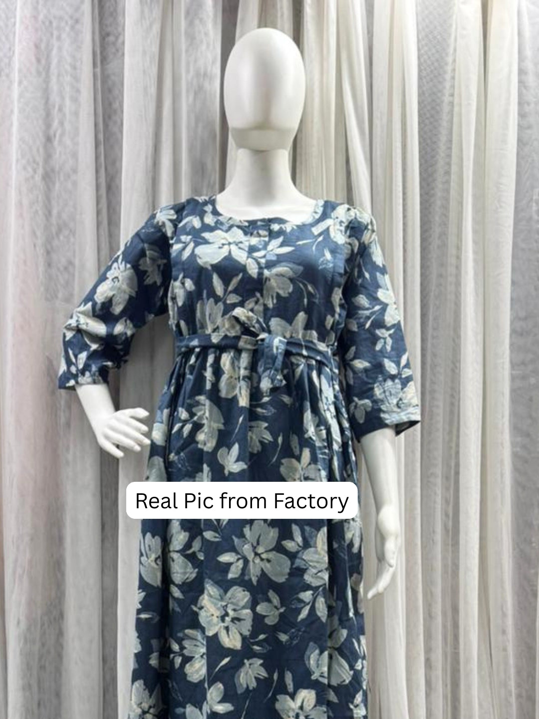 Jasmine Blue Grey - Maternity Dress with Feeding Zips - Pure Cotton