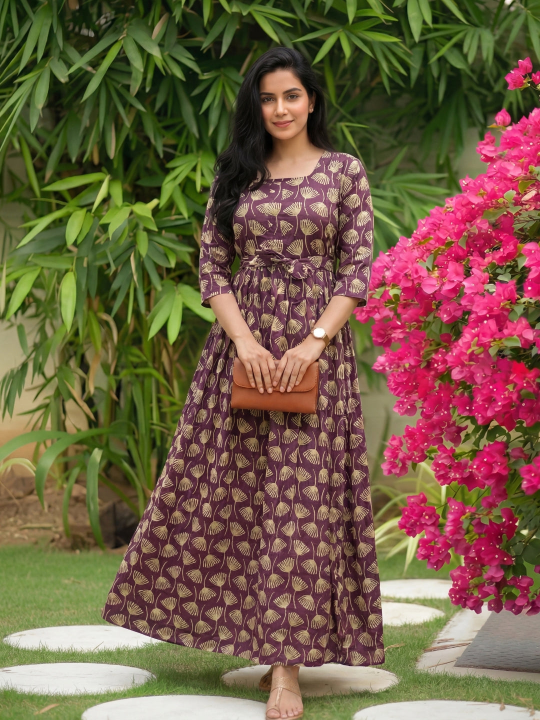 Senna Flower - Purple - Maternity Kurti with Feeding Zips - Cotton Flex - Thicker Fabric