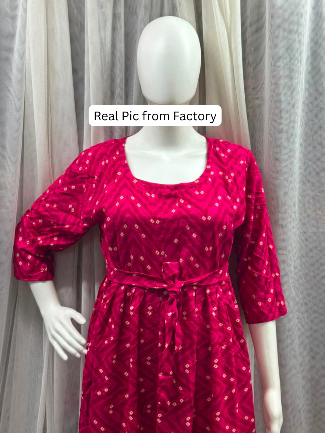 Raani ZigZag Bandhani- Maternity Dress with Feeding Zips - Soft Rayon