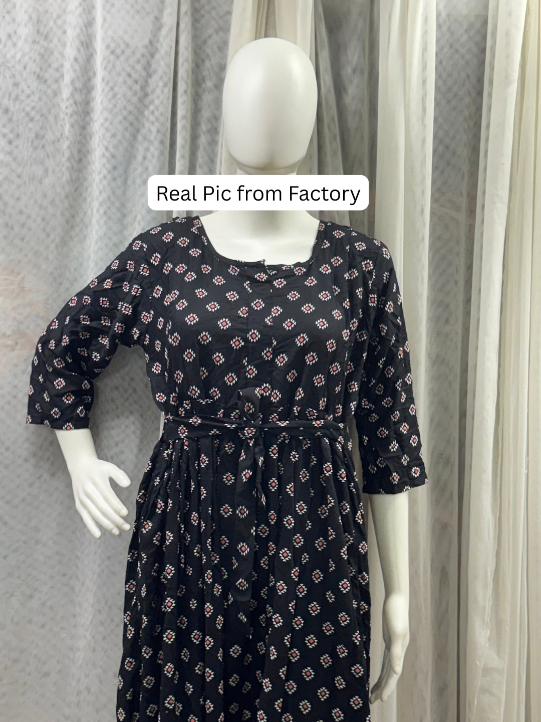 Black Red - Maternity Dress with Feeding Zips - Soft Rayon