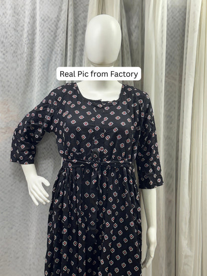 Black Red - Maternity Dress with Feeding Zips - Soft Rayon